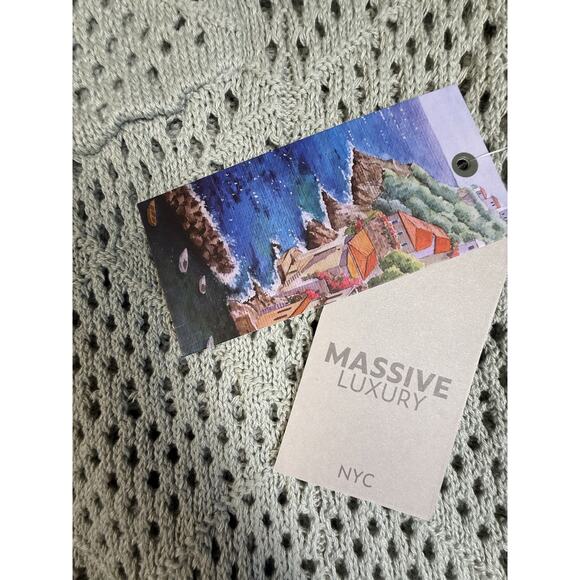 Massive Luxury Mens Large Sage Green Knit Polo Short Sleeve Pocket NYC - Picture 3 of 9